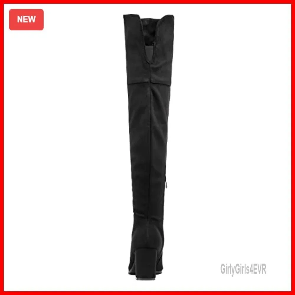 Stretch Microsuede Thigh High Over Knee Boots Block Heel